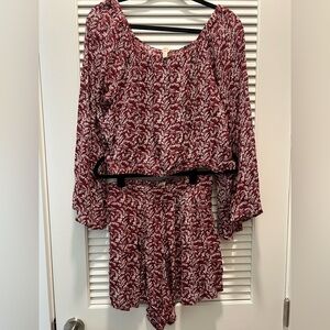 RAGA Burgundy and White Floral Long Sleeve Shirt and Shorts